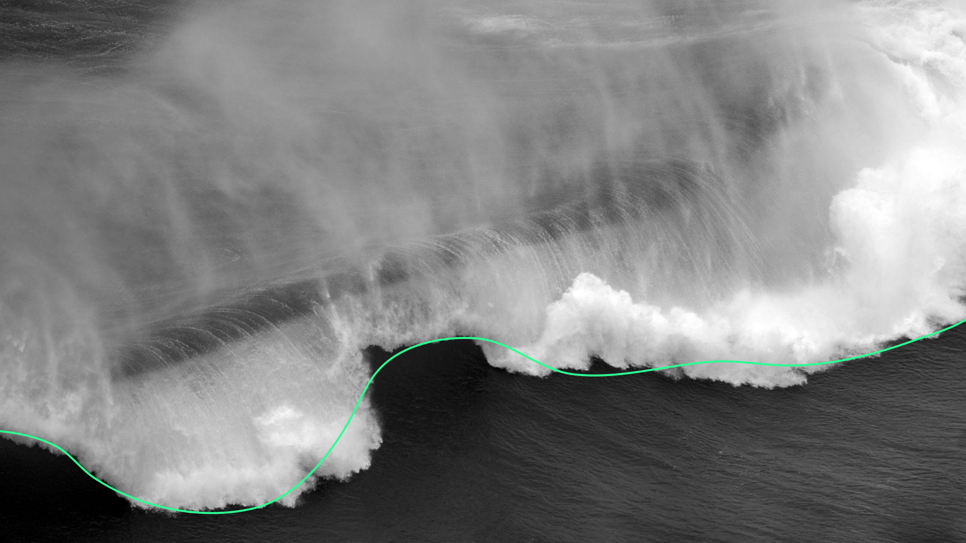 Vague en noir et blanc traversée par la ligne verte ÜTI